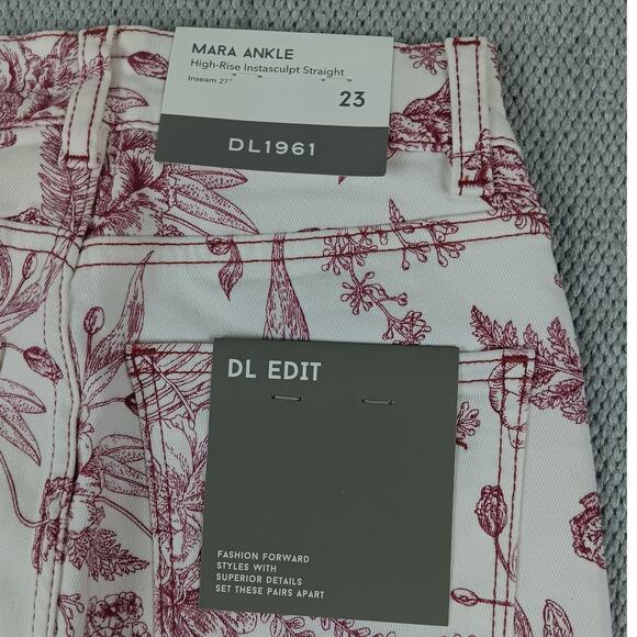 DL1961 Mara Ankle Jeans 23X27 White/Red High Rise Instasculpt Stretch Floral - Picture 11 of 16